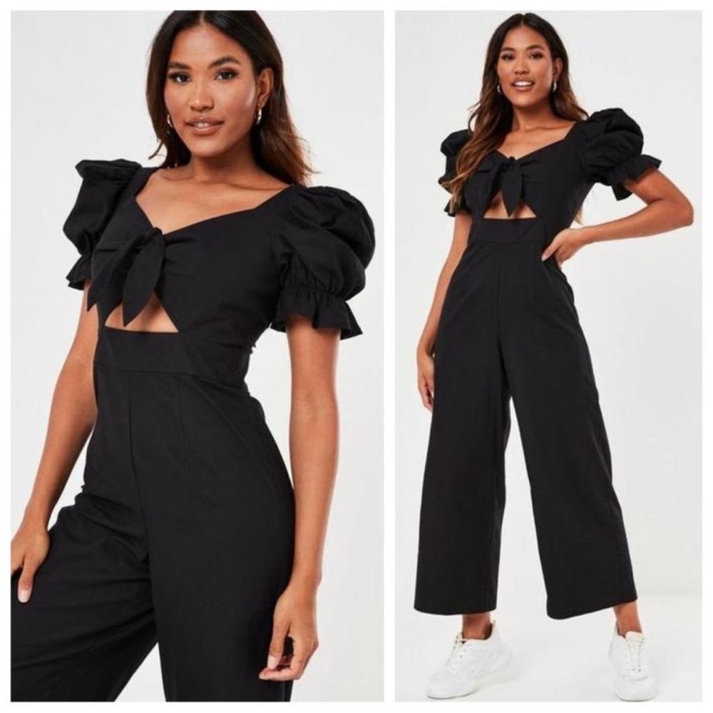 Missguided Black Jumpsuit Tie Front 4